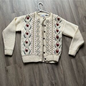 Russ Cream and Brown Knit Cardigan Vintage 90s